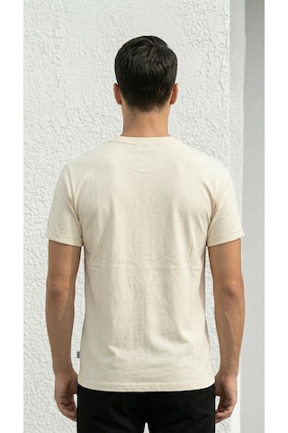 Plus Scorpion T02 Kol Katlama Erkek Slim Fit Basic Tişört Bisiklet Yaka, Düz Kumaş, Yazlık Model Ekru