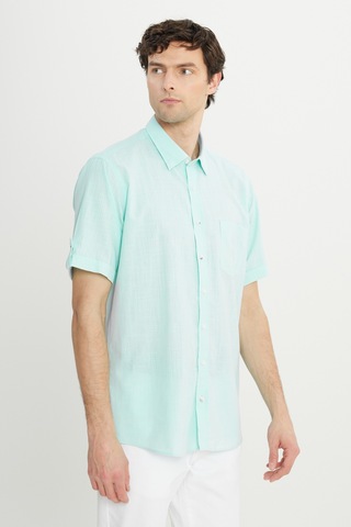 AC&Co / Altınyıldız Classics Erkek Mınt Comfort Fit Düğmeli Yaka %100 Pamuk Flamlı Kısa Kollu Casual Gömlek 4A2022200132MINL Mint