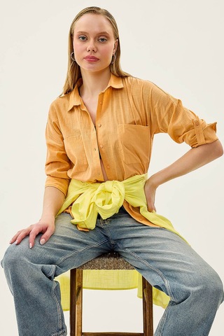 Vitrin Basic Oversize Önden Cepli Gömlek Oranj