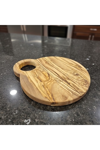 F&s Woodart Yeni Zeytin Ağacı 22 Cm Yuvarlak Kesme Tahtası Sunum Doğrama Tahtası Bej