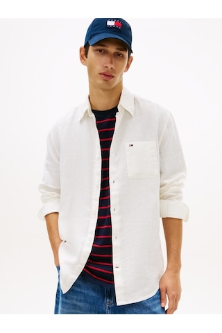 Tommy Hilfiger Tjm Reg Lınen Shırt Erkek Beyaz Gömlek - Dm0dm22760