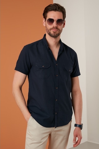 Buratti Düğmeli Yaka Pamuklu Slim Fit Cepli Erkek Gömlek Cf21S111153 Lacivert