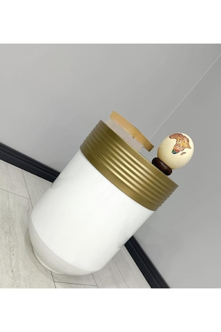 Elegant Dekoratif Eskitme Darbuka Parlak Beyaz Sehpa 60cm
