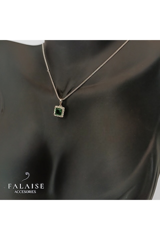 Zümrüt Kare Taşlı Kolye&küpe Set - Gümüş Gümüş