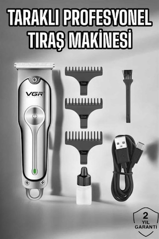 Tıraş Makinesi Paslanmaz Çelik Taraklı Güçlü Motor Gri