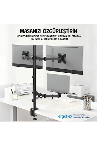 Ergoflex EF75 Steel Design 2-8 kg Triple Kol Asansörlü 13"-27" Monitör&10-17" Laptop Standı