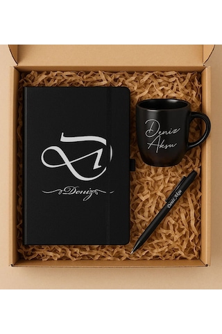 Bk Gift Kişiye Özel İsimli Siyah Defter, Mat Roller Kalem, Siyah Seramik Kupa Hediye Seti-1, Sevgiliye Hediye, Arkadaşa Hediye, Öğretmene Hediye Kobit
