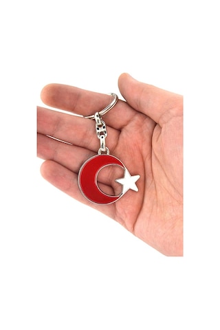 Ay Yıldız Kırmızı-Beyaz Metal Anahtarlık