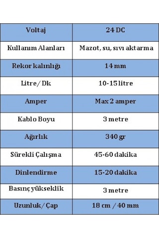 Düzey 24 Volt Küçük Mini Dalgıç Sıvı Su Süt Yağ Mazot Transfer Aktarma Pompası