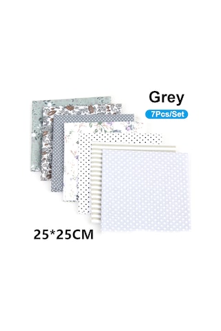 Fosenze El İşi İçin 7 Parça Pamuklu Kumaş Seti - Dıy Çanta, Yastık Kılıfı, Masa Örtüsü Yapımı Gri