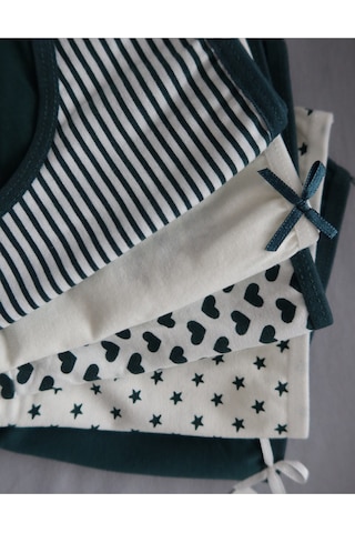 Alya Underwear Kız Çocuk Kalpli Dokuma Lastik Pamuklu Kumaş Slip Külot 5'li Paket 5 Adet Beyaz Koyu Yeşil P22