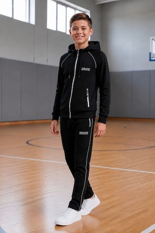Pina Kids Erkek Çocuk Atheletic Reglan Kol Kapüşonlu Düz Paça Dalgıç Kumaş Eşofman Takımı Esf7019 siyah