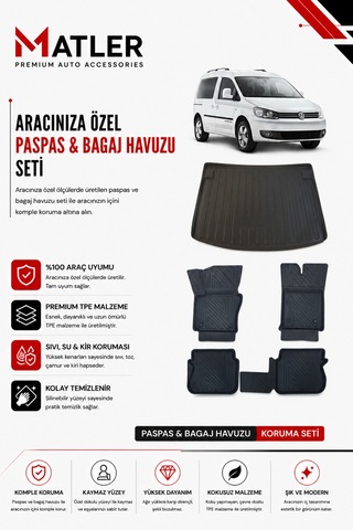 Volkswagen Caddy 2014 Model 4d Ekstra Havuzlu Paspas Ve Bagaj Havuzu Set