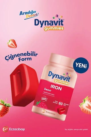 Dynavit Gummies Iron 60 Çiğnenebilir Form - Aile Boyu Kullanım Demir - Enerji