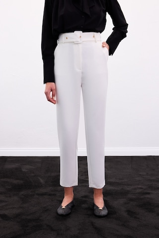 Sateen Kemerli Pantolon - Ekru-136910 Ekru