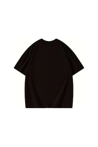 Amorluxe Thousand Baskılı Oversize Bisiklet Yaka T-shirt - Siyah