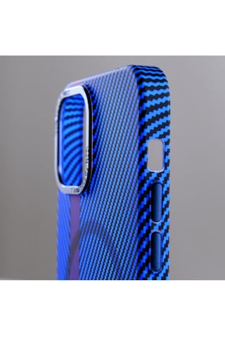 Merci Iphone Uyumlu 14 Pro Uyumlu Carbon Line Magsafe Destekli Kılıf Mavi