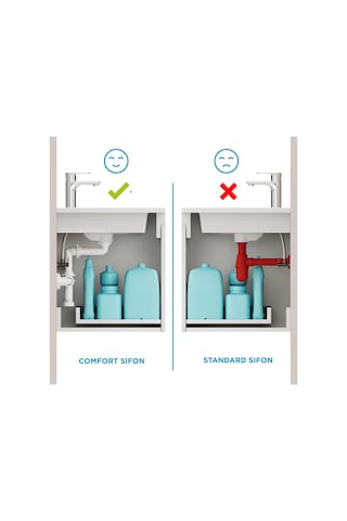 Aqua Bagno Comfort Yer Kazandıran Lavabo Sifonu + Pop-up Sifon, Beyaz Seramik Başlıklı ,taşma Deliksiz, 1 -1/4 Beyaz