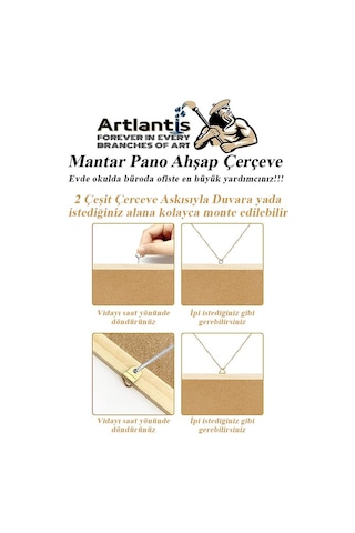 Mantar Pano Ahşap Çerçeve 60x90 Cm 1 Adet Harita Çivisi Hediyeli Duvara Monte Mantar Çerçeve Evde Okulda Büroda Ofiste 60 x 90 CM
