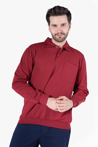 İki İplik Polo Yaka Cepli Sweatshirt Bordo