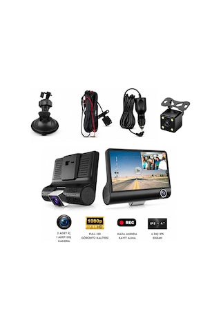 Mega Oto Market Araç İçi 3 Kameralı Araç Kamerası 140 Geniş Açı 1080p Full Hd Gece Görüşlü Yol Kayıt Sistemi