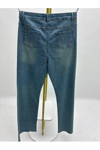 Büyük Beden Fermuarlı Denim Kadın Pantolon Mavi