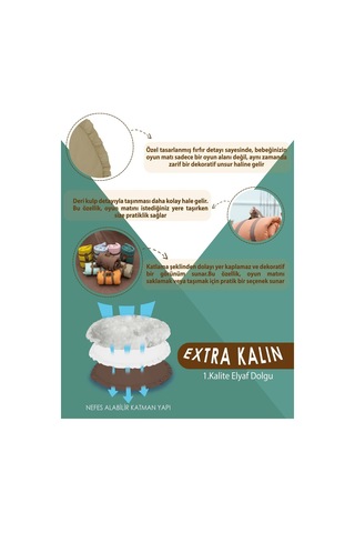 Mordesign Bebek/çocuk Oyun Halısı, Yenidoğan Emekleme Pedi, Aktivite Matı, Çok Amaçlı Minder, Kampçı Serisi 110 X 110 Kapiçino