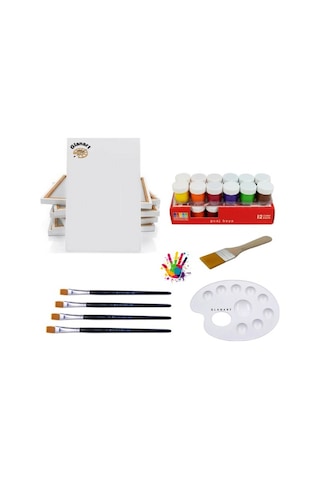 12 Renk Guaj Boya Seti 35x50 Tuval İpek Fırça Seti 12x20 Ml Çok Renkli