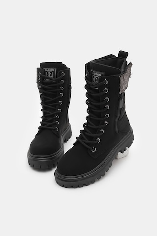 Tonny Black Kız Çocuk Siyah Mat Termo Taban Taş Detaylı Fermuarlı Ve Bağcıklı Cırtlı Bot Tbldy6002 308 Siyah Mat Siyah