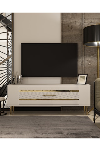 Retrolp2ct Tv Sehpası Beyaz-altın