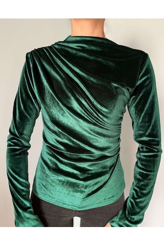 Ali Butik Yeşil Balıkçı Yaka Kadife Bluz Yeşil