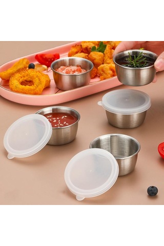 Sones 40 Ml 304 Paslanmaz Çelik Sos Kabı Plastik Kapaklı Sızdırmaz Sos Kabı Baharat Kabı