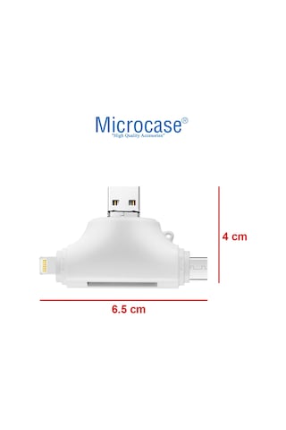 Microcase AL2743 4 in 1 SD Kart Okuyucu Type-C Lightning Micro USB to USB Çevirici Beyaz