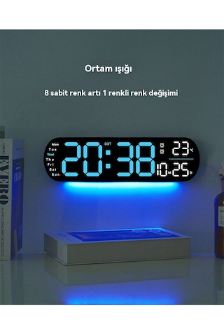 Büyük Led Dijital Duvar Saati Çok Fonksiyonlu-mavi Mavi