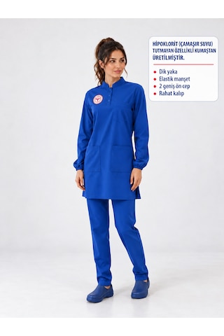 Hipo Çamaşır Suyu Dayanıklı Tesettür Temizlik Personeli Forması Scrubs Likralı Takım Sağlık Bakanlığı Logolu-dazzling Blue