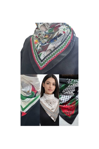 Aldaıyr 4 Adet Filistin Temalı Fular 50x50 Unisex Günlük Kullanıma Uygun Puşi Şal Kefiye Filistin Bayrak Çok Renkli 4