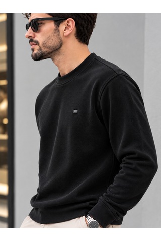 Qupa Selanik Kumaş Sıfır Yaka Sweat Siyah