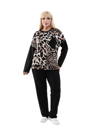 Melsay Butik Siyah Kaplan Desen Çapraz Cep Detaylı Eşofman Takımı Siyah