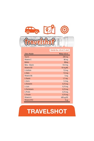 Travelshot Taurin, Kafein, Beta-alanin İçeren Gıda Takviyesi 12 Shot