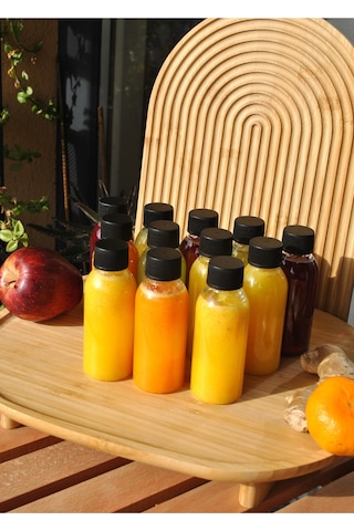 Qualitev 12 Adet Siyah Sızdırmaz Kapaklı Plastik Şişe 100 Ml Ginger Shot Detoks Meyve Şat Şişesi Siyah