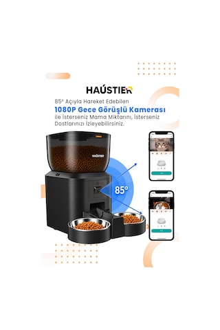Qq029-Dual Siyah Kameralı 1080p Gece Görüş Akıllı Mama Kabı 2.4ghz/5ghz 4lt Metal Kase