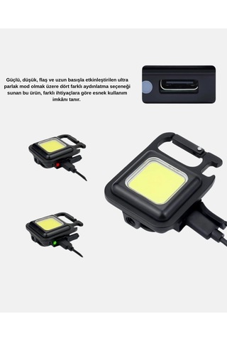 Led Mini Anahtarlık Fener 1000 Lümen Güçlü Işık Ve Usb Type-c Şarjlı Çok Renkli