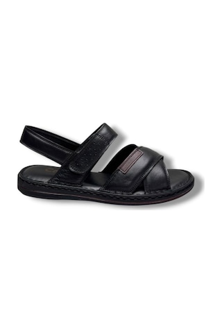Cakgo 216-26 Hakiki Deri Ultra Soft Çapraz Bant Anatomik Erkek Sandalet 40-47 Siyah