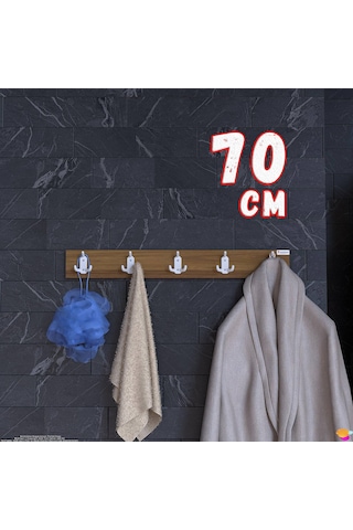 Modilayn Arı Serisi 66,4x9,6 Cm 15 Kancalı - 5'li Set Banyo Askısı Ekstra Düzen Ve Yer Tasarrufu Ceviz - Ekru