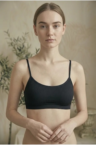 İpeksi Collection İp Askılı Pamuklu Çıkarılabilir Pedli Büstiyer Bralet - Sporcu Yarım Atlet Siyah