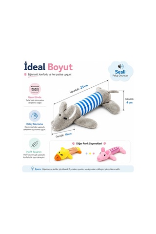 Sogud Peluş Fare Kedi Köpek Oyuncağı - 25 X 10 X 4 Cm - Gri Mavi