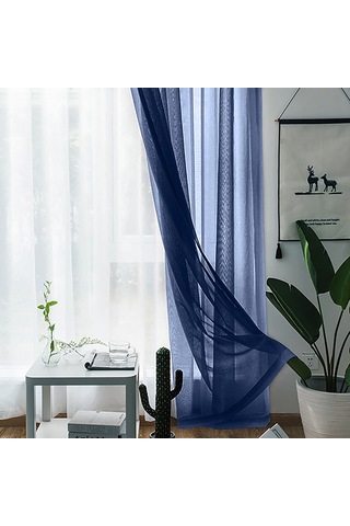 Monyee Kesikli Perde 140x260 Cm Lacivert 2 Adet - Işık Filtreleyici, Hafif Dokuma, Modern Ev Dekoru Diğer