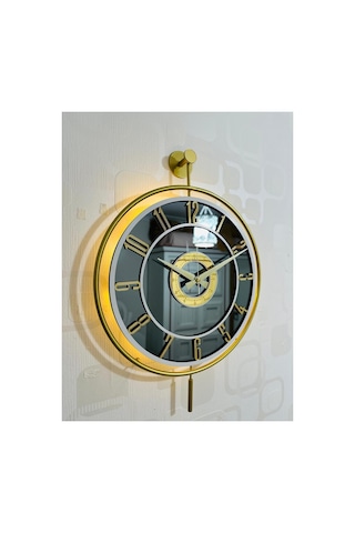Pey Aksesuar Metal Camlı Duvar Saati 40x60 Cm Işıklı Gerçek Cam Duvar Saati Modern Tasarım Gold-füme-beyaz-gold