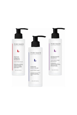 Pure Saach Professional Protein Complex + Silver Şampuan + Keratin Saç Kremi 3 x 400 ML