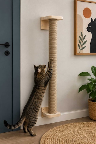 Reyo Narım Duvara Asılabilir Duvara Monteli Kedi Tırmalama Tahtası Duvara Monteli Tırmalama Kulesi Jüt İpli 1 Metre 6 Cm Boru